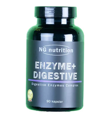 Enzyme+ Digestive från NG Nutrition Innehåller en blandning av matsmältningsenzymer som kan hjälpa till att bryta ned proteiner, kolhydrater och fett.